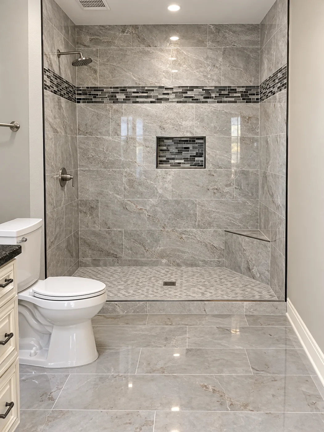 Gray Tile Shower Remodel